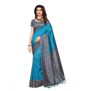 VOILA Printed Mysore Art Silk Saree Blue